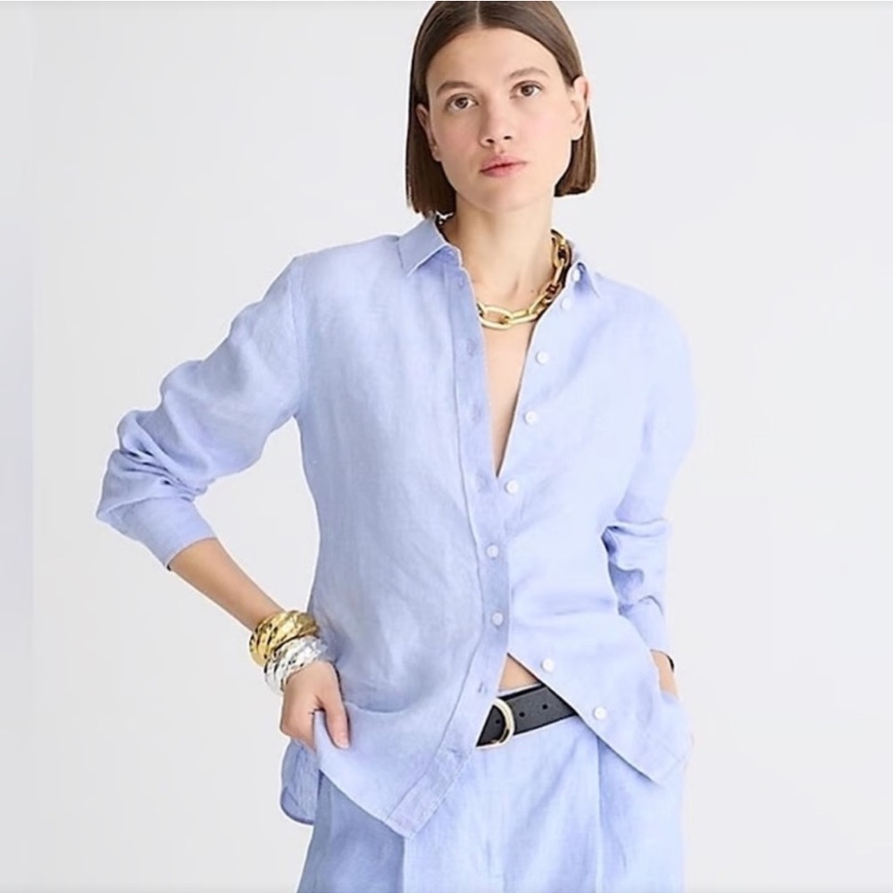 NWT J. Crew X BAIRD McNUTT 100% Linen Button-Down Shirt in HOT PINK, 6 - Picture 2 of 15